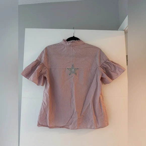Sandro Paris - Striped Ruffle Neck Blouse with Star Detail - Picture 5 of 7
